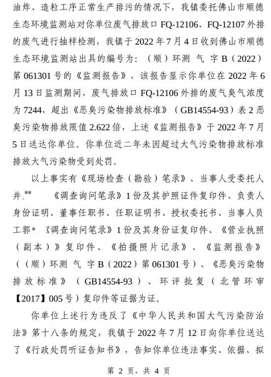 日清食品廣東順德公司被罰20萬(wàn)元：惡臭污染物超標2.6倍